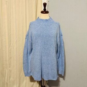 Karen Scott Light Blue Speckled Mock Neck Knit Sweater Women XL Cotton Blend